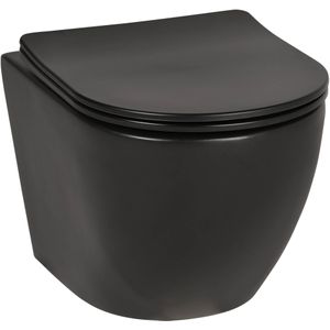 Saqu Please compact hangtoilet met softclose toiletbril 36x48x32cm mat zwart