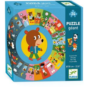 Djeco - De Dag - Grote Ronde Puzzel - 24 Stukken - Gelamineerd Karton - Doorsnede 58 cm