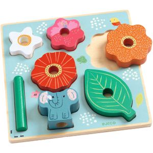 DJECO - Puzz & Stack Happy - Nestel- en Stapelpuzzel - Meerkleurig - Hout