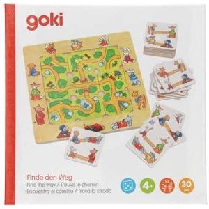 Goki Vind Je Weg Legspel - Geschikt voor kinderen vanaf 4 jaar - 1-2 spelers - Houten puzzel met 20 voorbeeldkaarten
