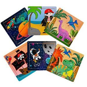 24 Stuks Houten Puzzel - Dinosauru - Piraa - Ruimte - Uitdeelcadeautje Traktatie Kinderverrassingen