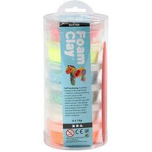 Foam Clay Pastel Kleuren Glitter, 6x14gr.