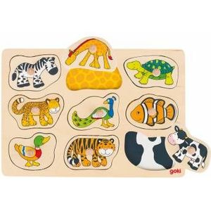 Houten Dieren Noppenpuzzel (9st) - Ontdek welk dier bij welke vacht hoort