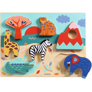Djeco - Savanne Puzzel - 7dlg - Hout - Geschikt voor Kinderen vanaf 12 Maanden