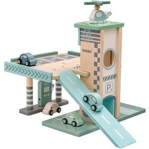 Pastelkleurige Houten Parkeergarage en Tankstation met Lift