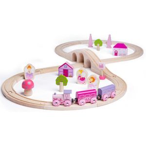 Bigjigs Houten Treinset - Roze, 40dlg.