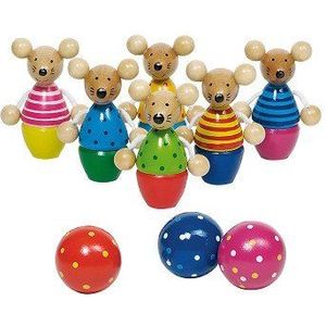 Goki Houten Kegelspel - 6 Muizen Kegels en 3 Ballen - Geschikt voor Kinderen - Speelplezier voor het Hele Gezin