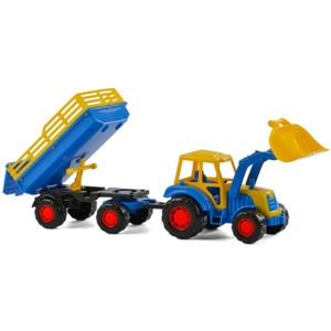 Cavallino Tractor met Voorlader en Aanhanger Blauw