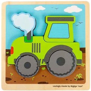 Bigjigs Houten Inlegpuzzel Tractor met Uitneembare Vormen, 5st.
