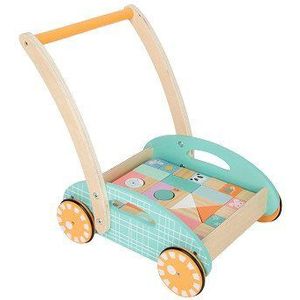 Small Foot - Houten Baby  Walker Loopwagen met Blokken Pastel, 35dlg.