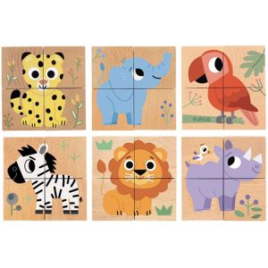Djeco - Houten Blokpuzzels - 4dlg. - Dieren - Geschikt voor Kinderen vanaf 2 Jaar