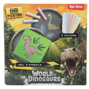 World of Dinosaurs Stoepkrijt Dino met Sjablonen, 10dlg.