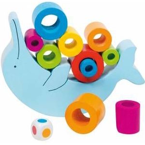 Goki Houten Balansspel - Dolfijn | Geschikt voor kinderen vanaf 4 jaar | 1-3 spelers | Inclusief kleurendobbelsteen