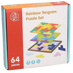 Houten Tangram Puzzel Regenboog Set, 64dlg.