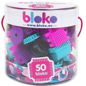 Bloko - tube met 50 bouwstukken- Roze - Bouwset - Nopper
