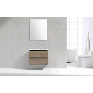 Badkamermeubel Generation Tabak Eik 60 cm Mineraal greeplijst aluminium mat zwart met Standaard Spiegel met 1 kraangat