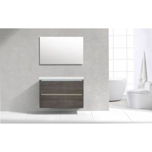 Badkamermeubel Generation Sherwood Warm Grey 100 cm Keramiek greeplijst aluminium met Standaard Spiegel zonder kraangaten