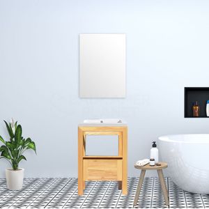 Badkamermeubel Rubio Wood Eiken Mineraal 60 cm met Standaard Spiegel zonder kraangaten