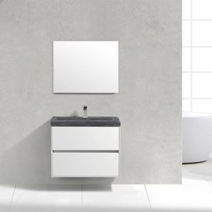 Badkamermeubel Trento Slim Greeploos 80 cm Hoogglans Wit met Natuurstenen Wasbak zonder Standaard Spiegel zonder kraangaten