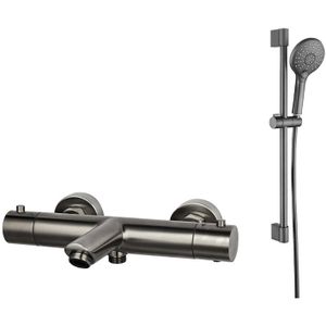 Opbouw badkraan Gun Metal geborsteld met glijstang set