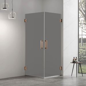 Douchecabine rookglas met 2 draaideuren profielloos brons 60x100cm 8mm antikalk 200cm hoog