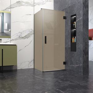 Douchecabine bronsglas 80x110cm Anti-Kalk met profielloze douchedeur 80cm 200cm hoog mat zwart