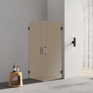 Douchecabine bronsglas met 2 draaideuren profielloos gun metal 70x90cm 8mm antikalk 200cm hoog