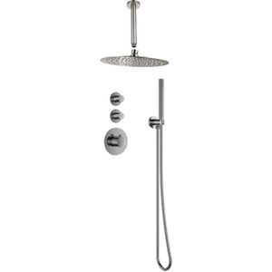 Sani Royal Pro Inbouw Regendouche Gun Metal Geborsteld Messing met 2 stopkranen met Plafondsteun en Douchekop 25cm