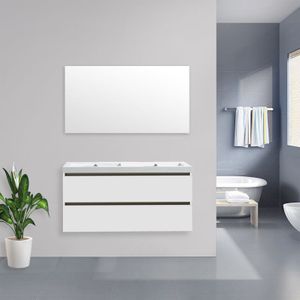 Badkamermeubel Trento Greeploos Keramiek 120 cm Hoogglans Wit met Standaard Spiegel zonder kraangaten