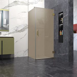 Douchecabine bronsglas 60x70cm Anti-Kalk met profielloze douchedeur 60cm 200cm hoog goud
