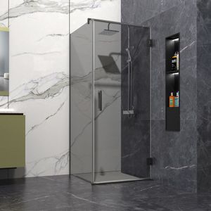 Douchecabine Rookglas 90x80 cm Anti-Kalk met profielloze douchedeur 90 cm 200 cm hoog gun metal