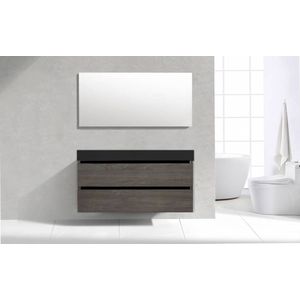 Badkamermeubel Generation Sherwood Warm Grey 120 cm Quartz Trend enkelbak greeplijst aluminium mat zwart met Standaard Spiegel zonder kraangaten