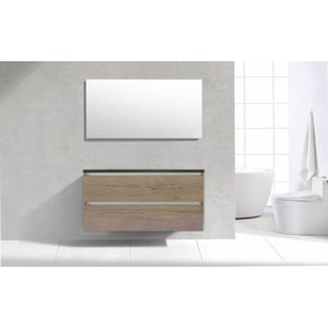 Badkamermeubel Generation Tabak Eik 120 cm Quartz Classic enkelbak greeplijst aluminium met Standaard Spiegel met 2 kraangaten