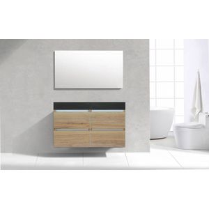 Badkamermeubel Generation Natuur Eik 120 cm Quartz Classic met 4 lades greeplijst aluminium zonder Standaard Spiegel met 2 kraangaten