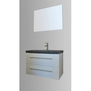 Badkamermeubel Trento Slim 80 cm Hoogglans Wit met Natuurstenen Wasbak met Standaard Spiegel met 1 kraangat
