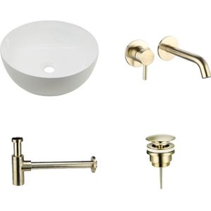 Waskomset Keramiek Pisa met Extra Dunne Rand Goud Inbouwkraan 40,5x40,5x14 cm