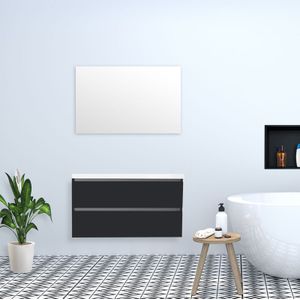 Badkamermeubel Trento Greeploos met Flat Kunstmarmer Top 100 cm Hoogglans Antraciet zonder Standaard Spiegel