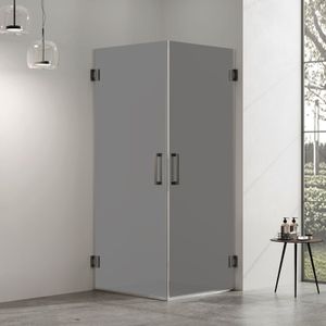 Douchecabine rookglas met 2 draaideuren profielloos gun metal 60x60cm 8mm antikalk 200cm hoog