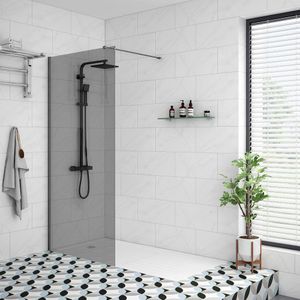 Sani Royal Inloopdouche Rookglas Easy Clean Anti Kalk 10 mm 100x200 cm Gun Metal incl Profiel en Stang