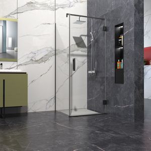 Douchecabine helder glas 100x110cm Anti-Kalk met profielloze douchedeur 100 cm 200cm hoog gun metal