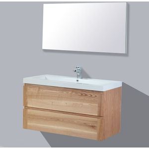 Badkamermeubel Nola Wood Eiken Keramiek 100 cm zonder Standaard Spiegel zonder kraangaten
