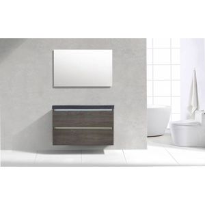Badkamermeubel Generation Sherwood Warm Grey 100 cm Natuursteen greeplijst aluminium met Standaard Spiegel met 1 kraangat