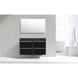 Badkamermeubel Generation Deep Black 120 cm Quartz Classic met 4 lades greeplijst aluminium met Standaard Spiegel zonder kraangaten