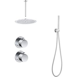 Inbouw Regendouche Chroom Messing Rond met Plafondsteun en Douchekop 30 cm met Afwerkringen