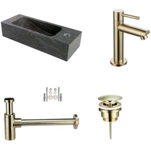 Fonteinset Hardstenen Slim met Kraan, Afvoer en Sifon Goud 17x45x10 cm Kraangat Rechts