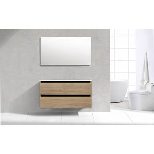 Badkamermeubel Generation Natuur Eik 100 cm Keramiek Slim Line greeplijst aluminium mat zwart met Standaard Spiegel met 1 kraangat