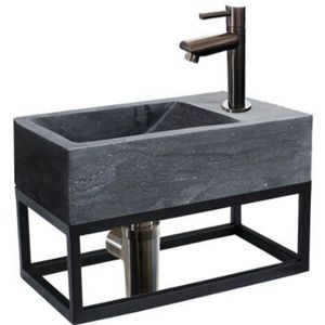 Fontein Frame Mat Zwart Natuursteen Rimini Gun Metal 40x22x10 cm Kraangat Rechts