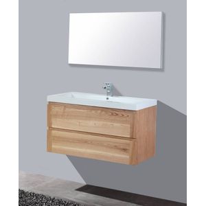 Badkamermeubel Nola Wood Eiken Mineraal 80 cm zonder Standaard Spiegel met 1 kraangat