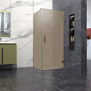 Douchecabine bronsglas 90x80cm Anti-Kalk met profielloze douchedeur 90cm 200cm hoog brons