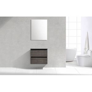Badkamermeubel Generation Sherwood Warm Grey 60 cm Quartz Classic greeplijst aluminium mat zwart met Standaard Spiegel zonder kraangaten